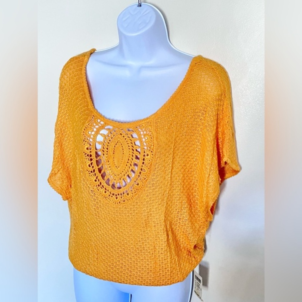 Vintage Arden B Yellow Crochet‎ BOHO Blouse NWT Size Medium Coastal Grandma